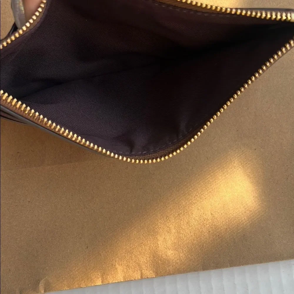 Coach Signature Zip Top Brown and Purple Wristlet